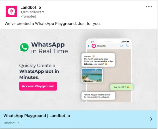 LandBot.io ads on WhatsApp Bot 