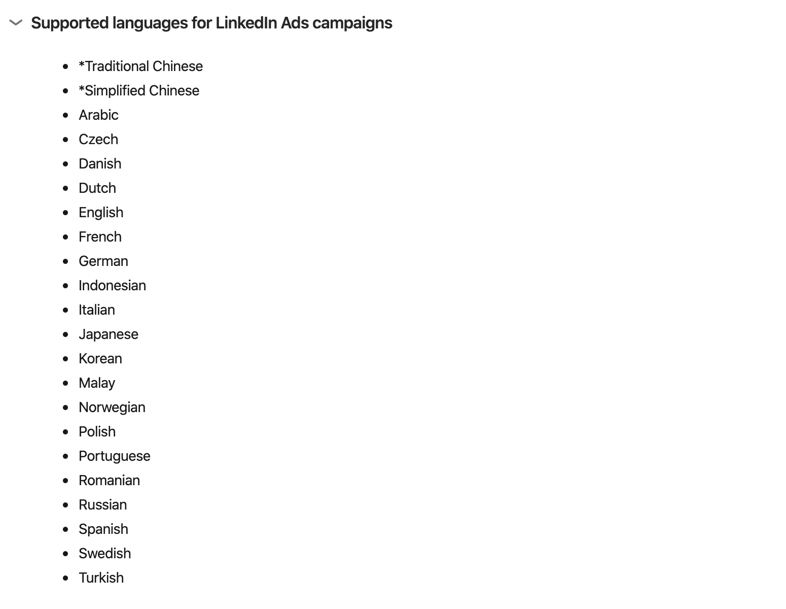 Linkedin support languages