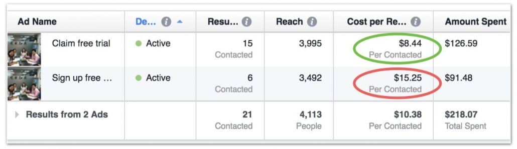 linda mandarin facebook ad metrics