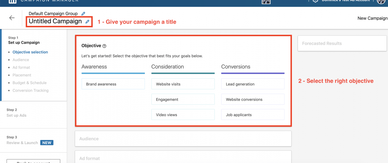 Linkedin Objective Based Advertising View