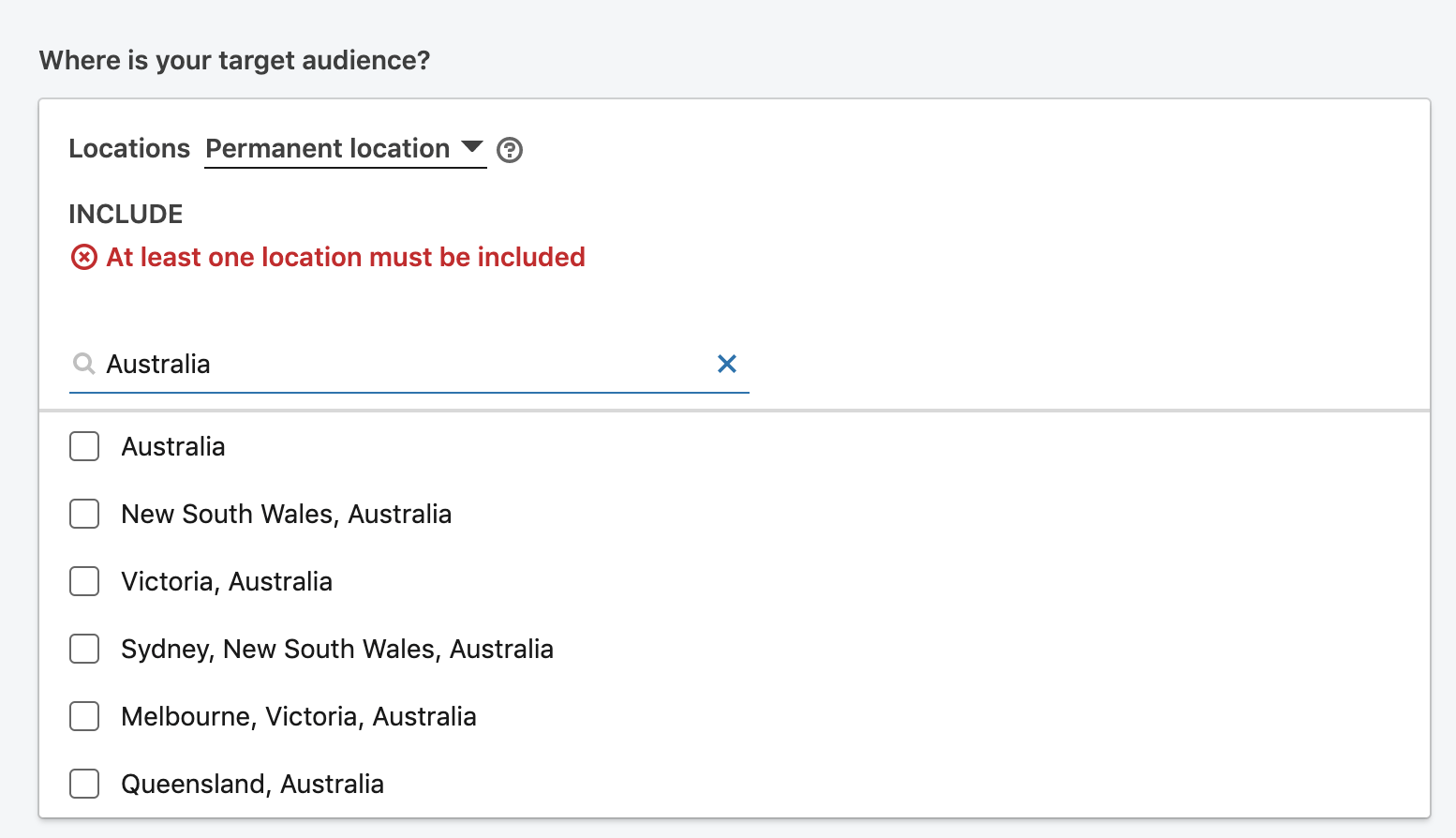 linkedin ads location targeting city states