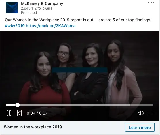 McKindsy & Company ads on Women in the Workplace 2019 report