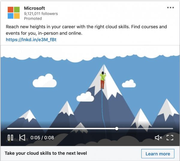 Microsoft ads on cloud based skills for career