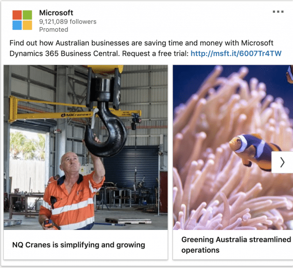 Microsoft ads on Dynamic 365 Business Central