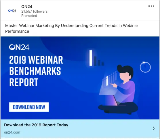 On24 ads on 2019 Webinar Benchmarks Report