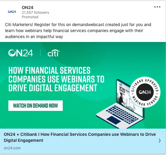 On24 ads on Financial Services Companies Use Webinars