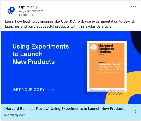Optimizely ads on Experiments to Launch New Products