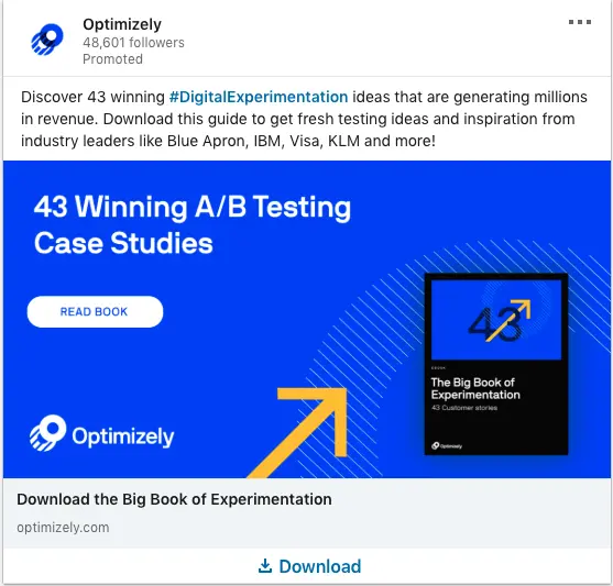 Optimizely ads on A/B testing Case Studies