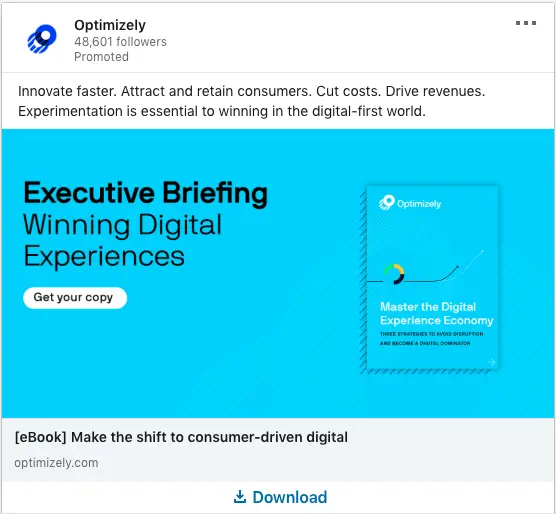 Optimizely ads on Executive Briefing