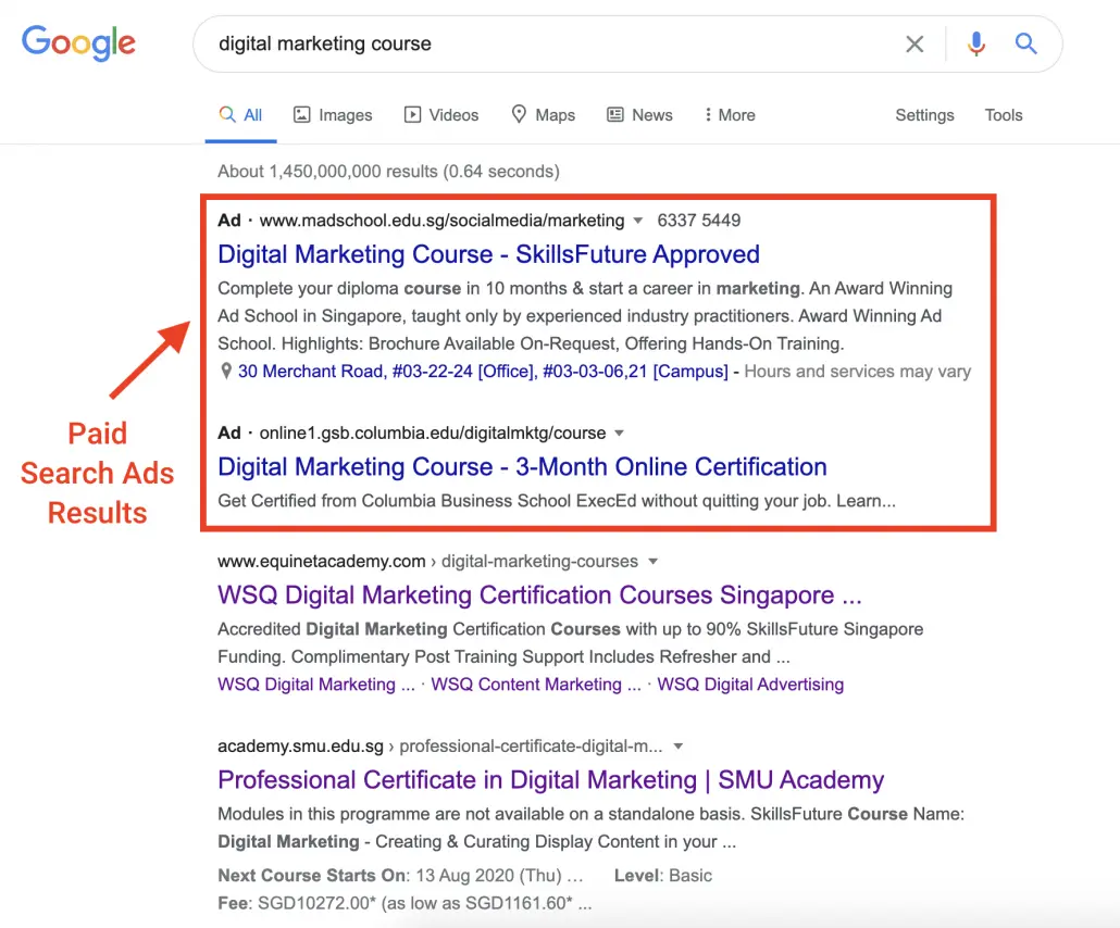 Paid Search Ads Results