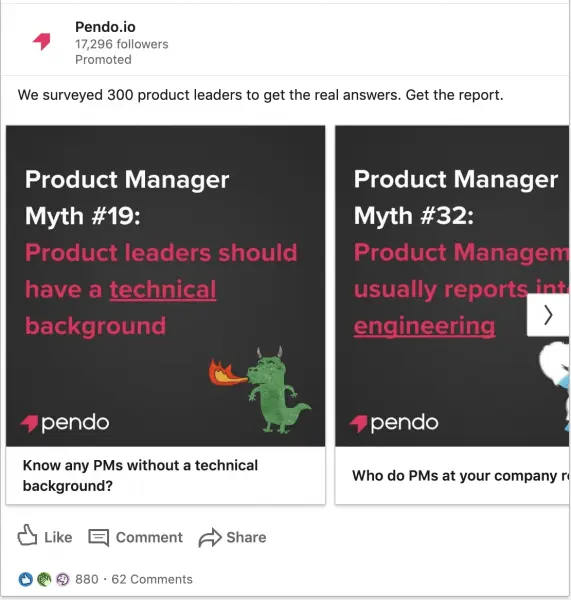 Pendo.io ads on Survey of 300 Product Leaders 