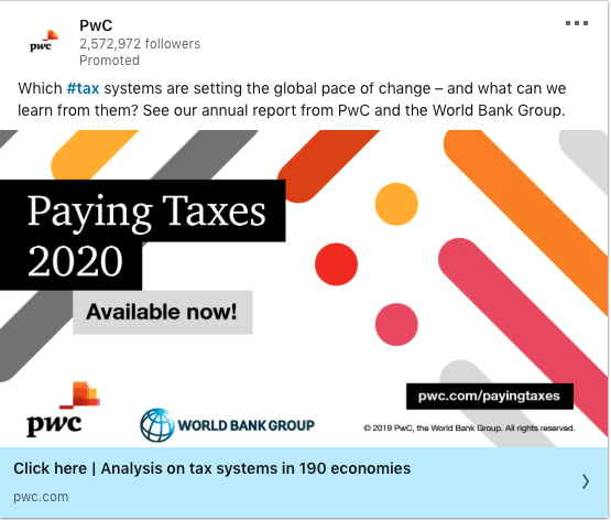 PwC ads on Paying Taxes 2020