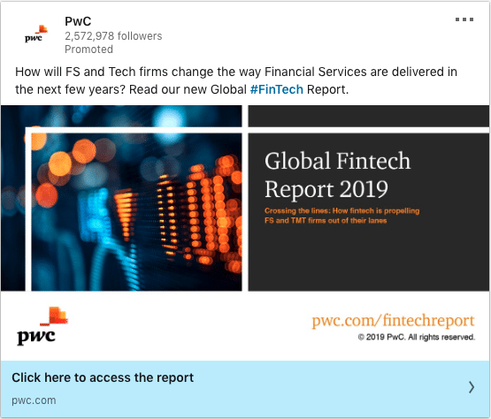 PwC ads on Global Fintech Report 2019