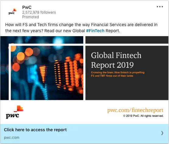 PwC ads on Global Fintech Report 2019