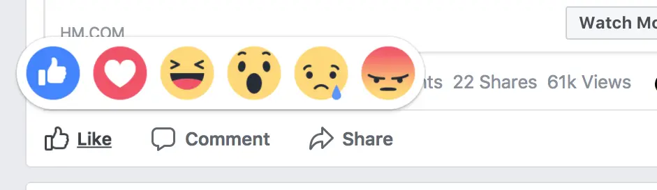 Reactions bar on Facebook posts