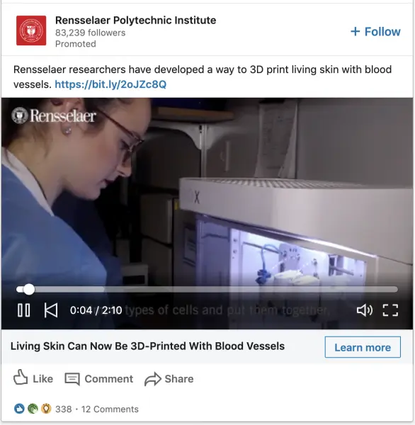 Rensselaer Polytechnic Institute ads on 3D print living skin