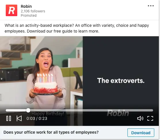 Robin ads on activity-based workspace