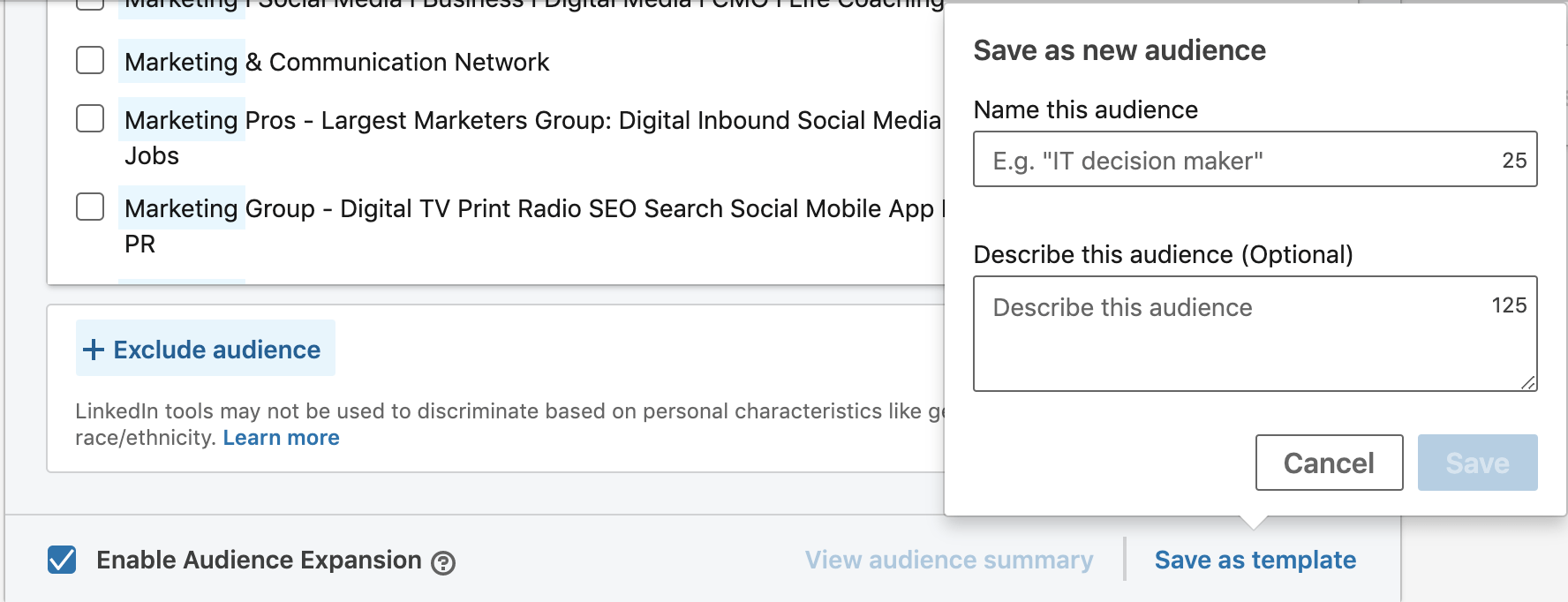 linkedin ads save as template