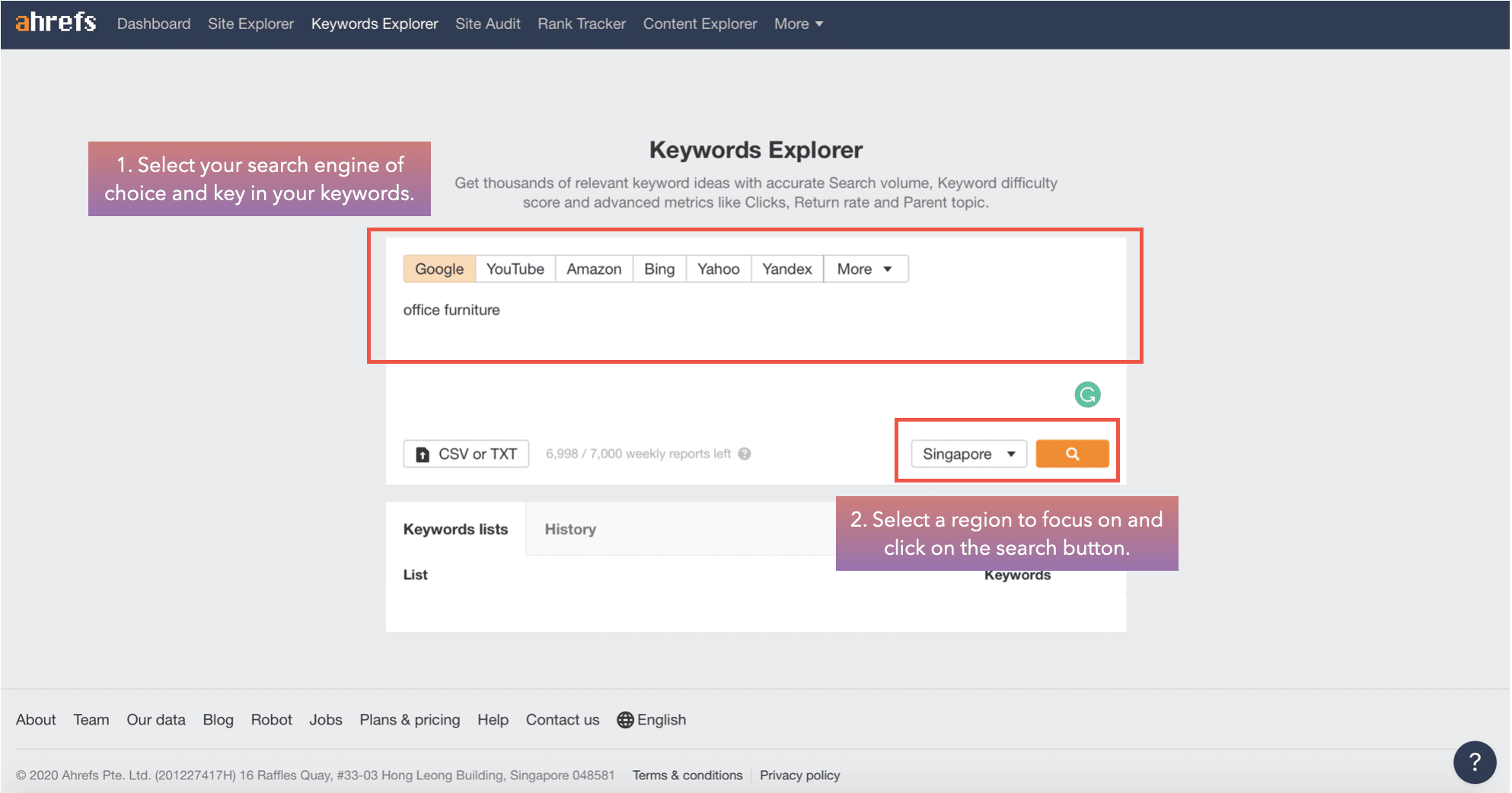 screenshot of ahref keyword explorer