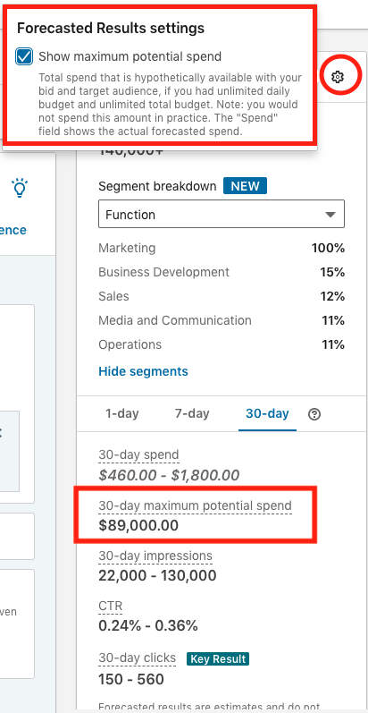 show maximum potential spend