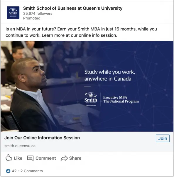 Smith School of Business at Queen’s University ads on study in Canada
