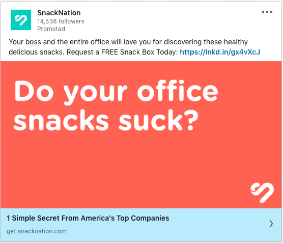 Snack Nation ads on Office Snacks