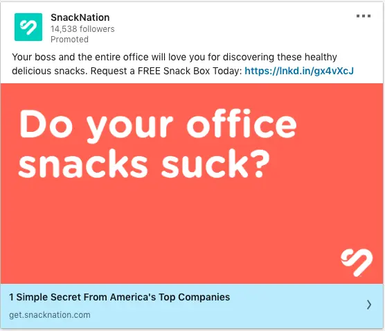 Snack Nation ads on Office Snacks