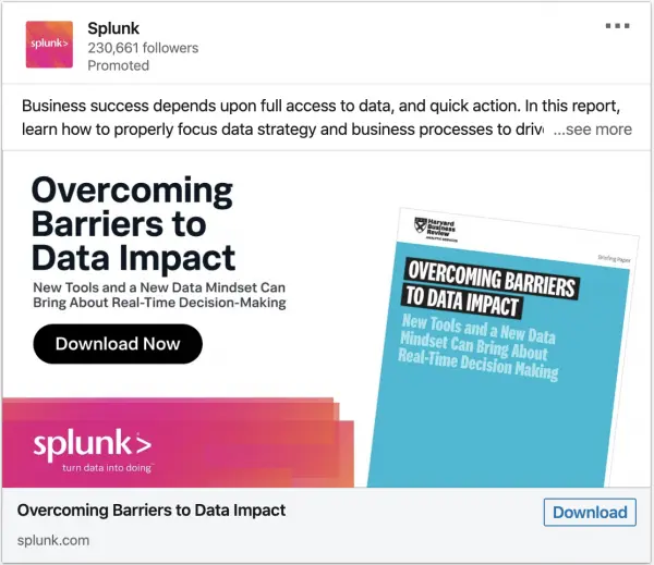 Splunk ads on Overcoming Barriers to Data Impact