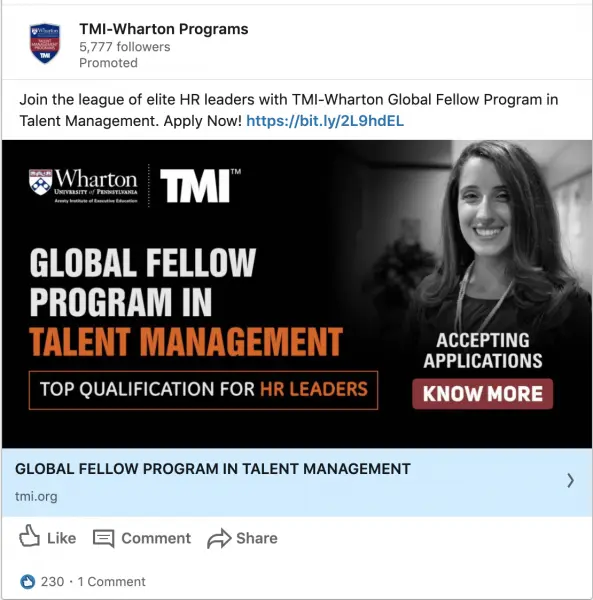 TMI - Wharton Programs ads on Global Fellow Program in Talent Management