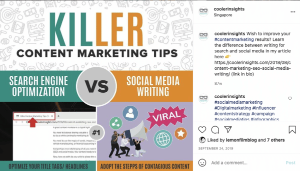Example of a social media post that is aiming to achieve consideration goals