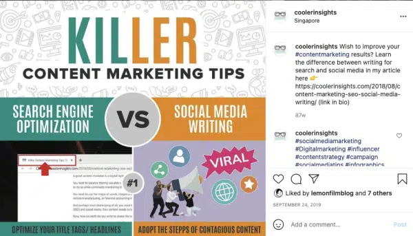 Example of a social media post that is aiming to achieve consideration goals