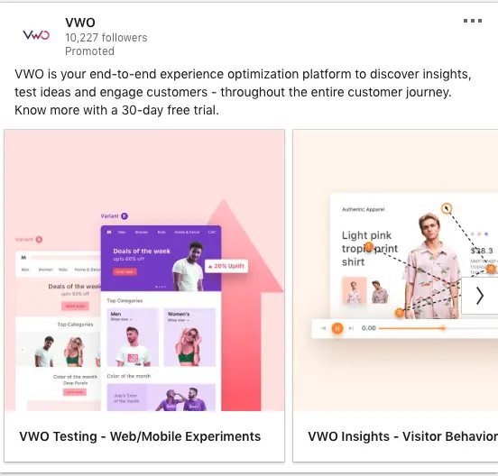 VWO ads on it's end-to-end experience optimization platform