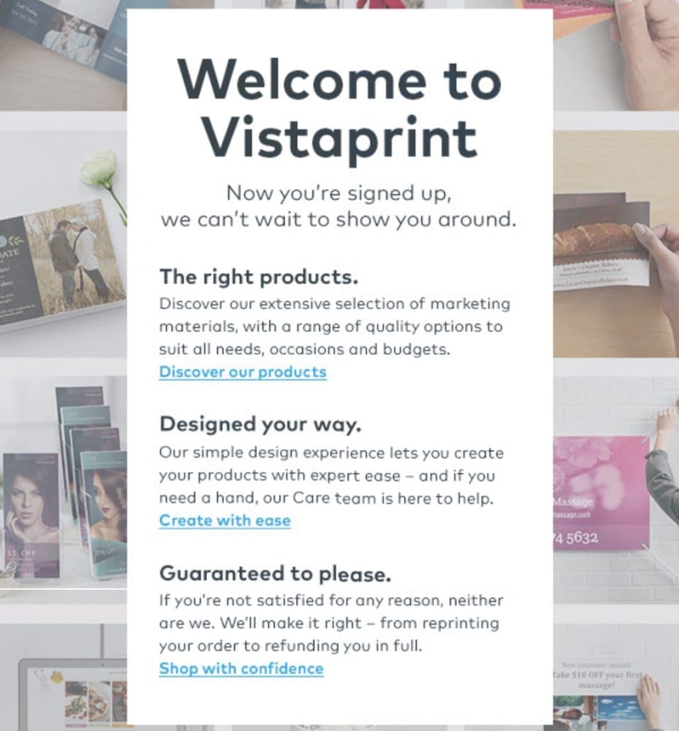 Vistaprint Welcome Email Example