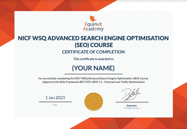 WSQ Advanced Search Engine Optimisation Equinet Academy Certificate