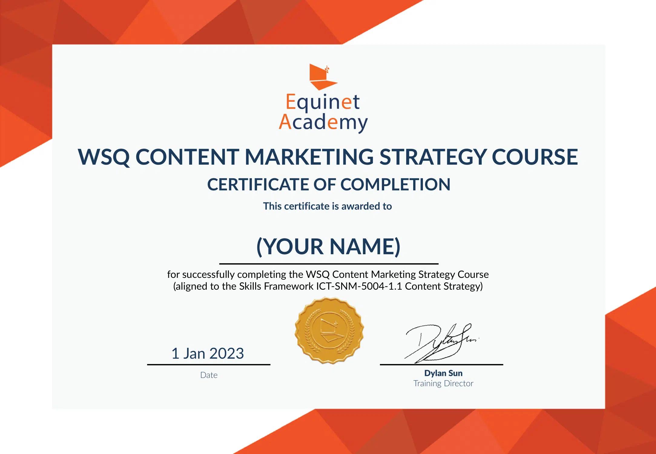 WSQ Content Marketing Strategy Course Certificate