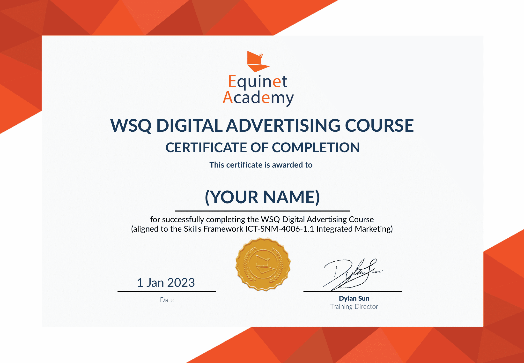 WSQ Digital Advertising Course Certificate