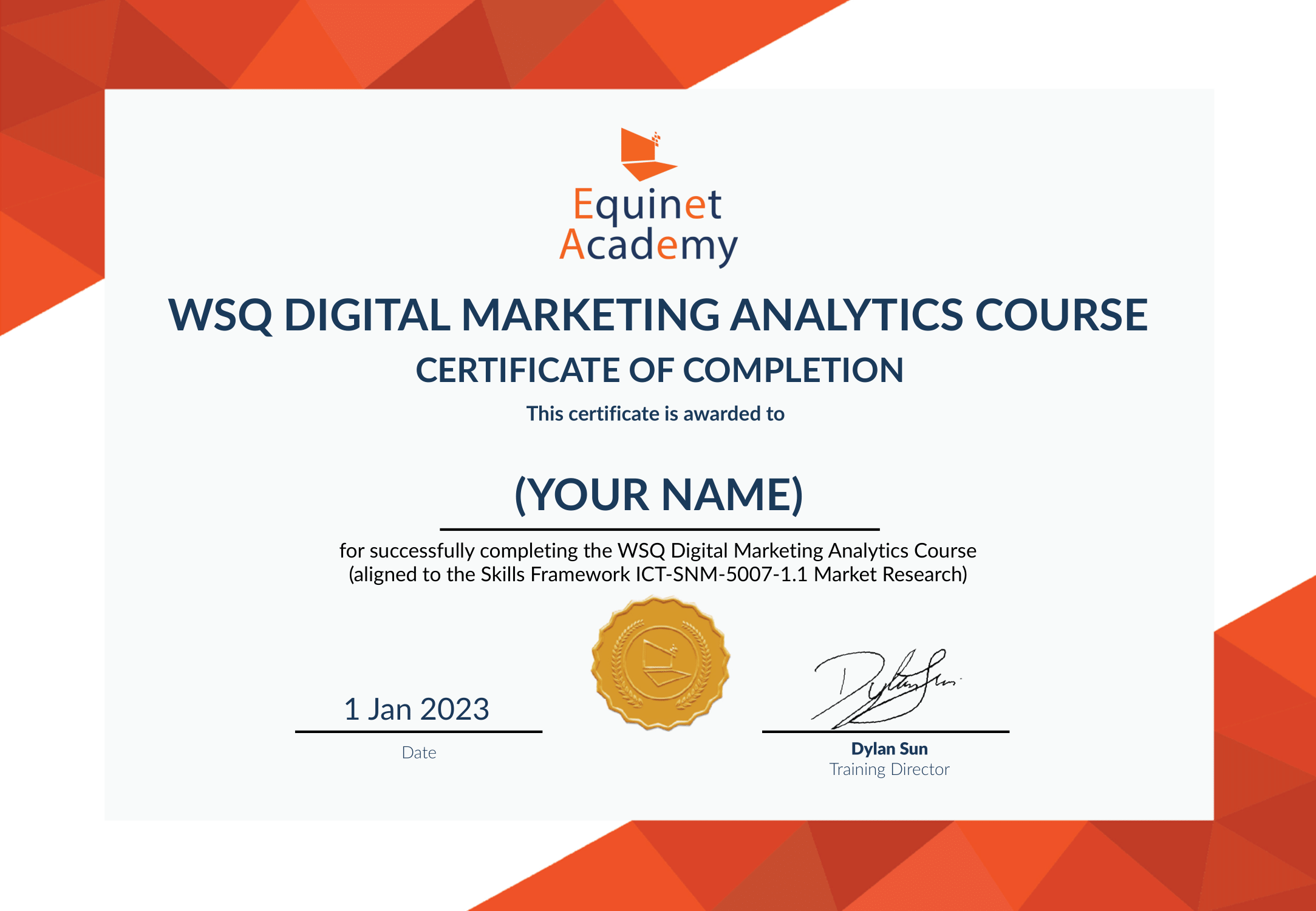 WSQ Digital Marketing Analytics Course Certificate