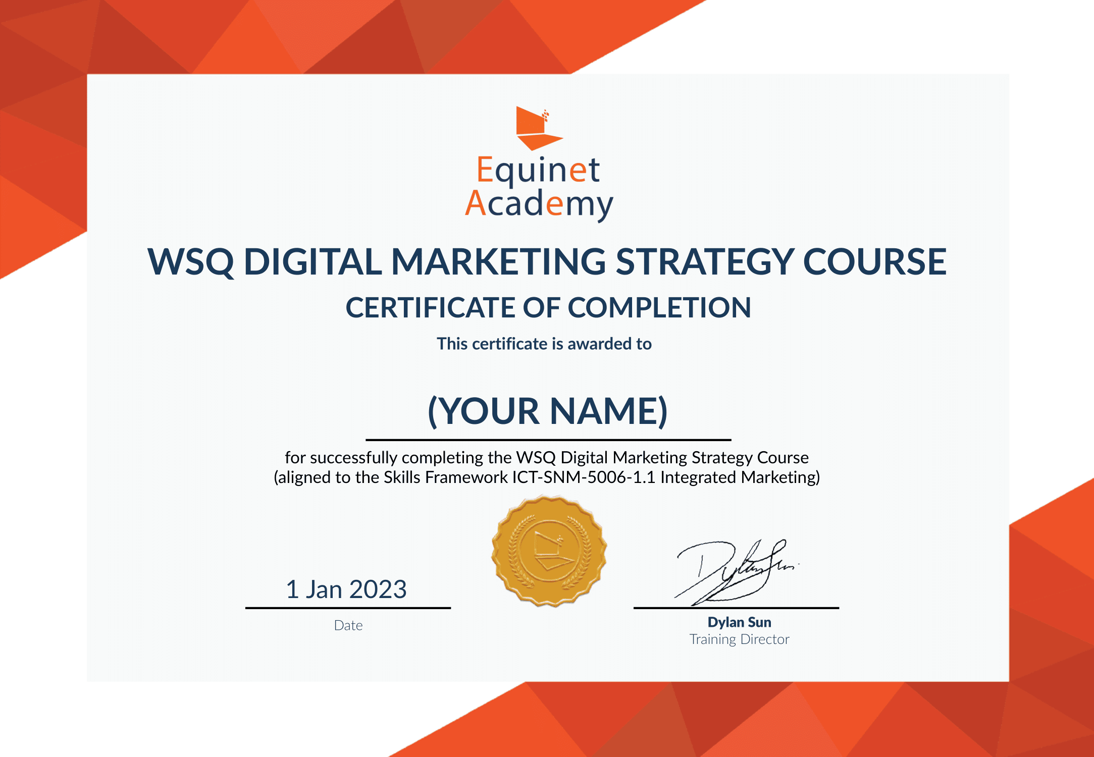 WSQ Digital Marketing Strategy Course Certificate