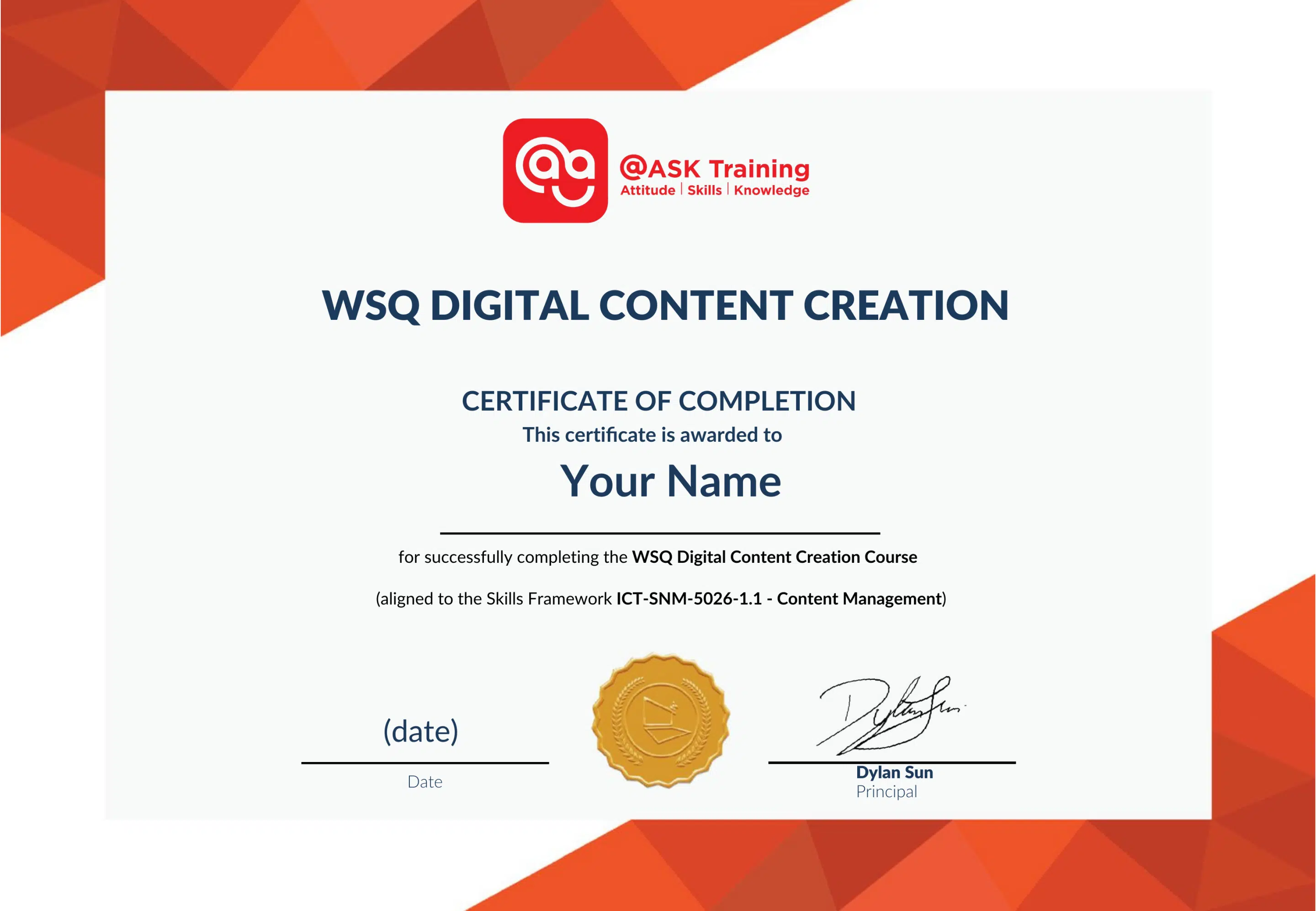 WSQ Digital Content Creation Certificate Sample