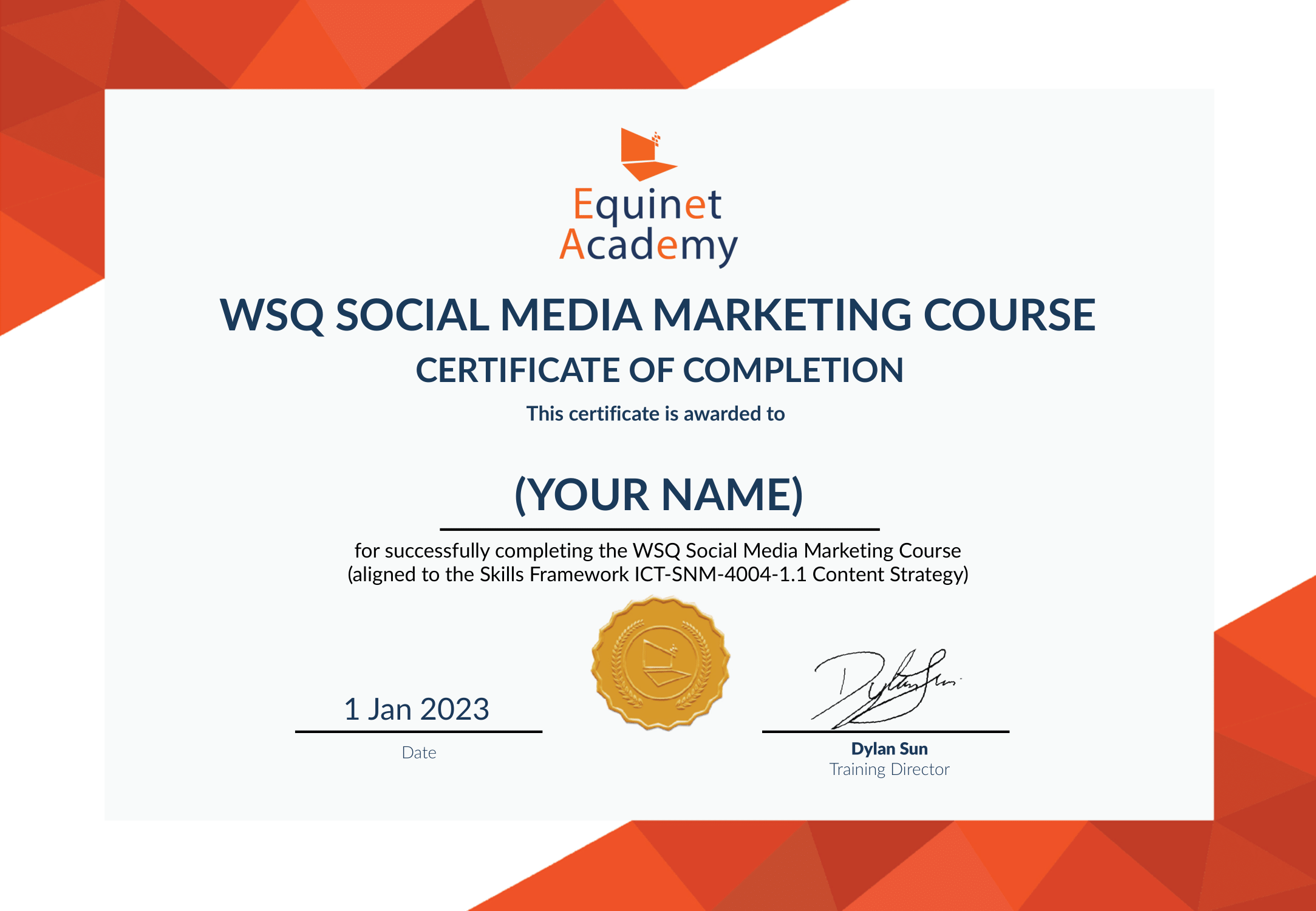 WSQ Social Media Marketing Course Certificate