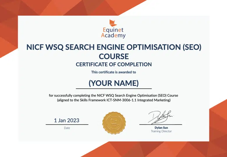 WSQ Search Engine Optimisation (SEO) Course Equinet Academy Certificate