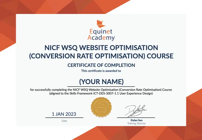 WSQ Website Optimisation (CRO) Equinet Academy Certificate