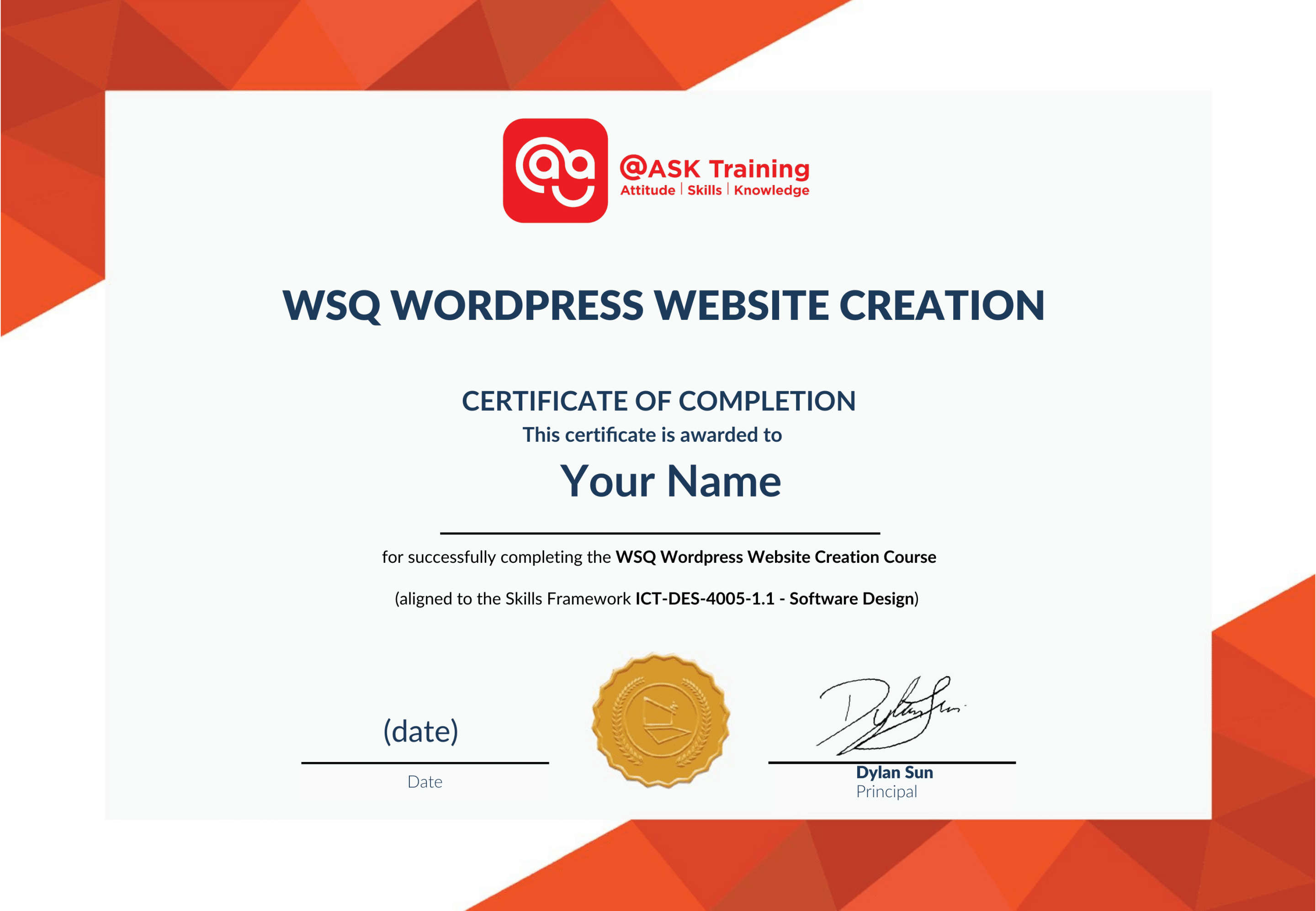 WSQ WordPress Website Creation Certificate Sample