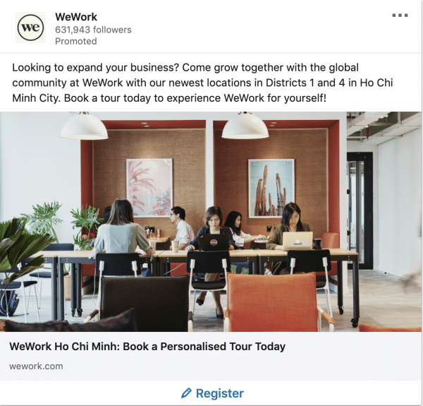 WeWork ads on business expansion