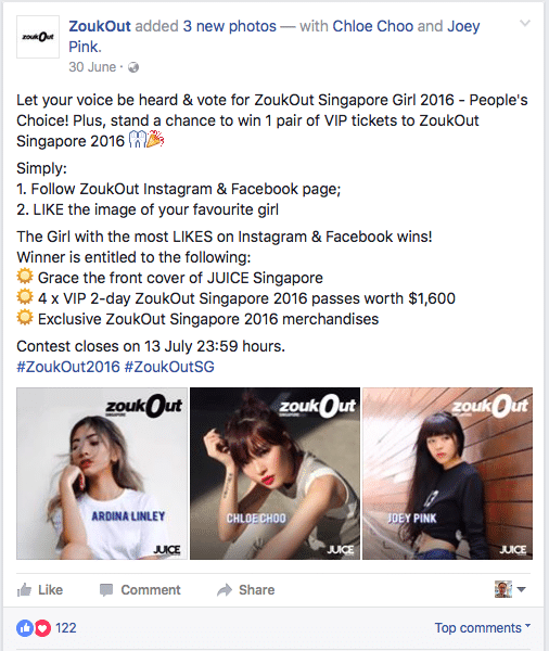 Example of voting contests from Zouk