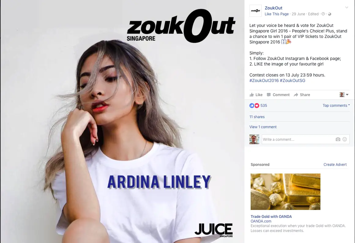 Example of contestant from voting contest by Zouk