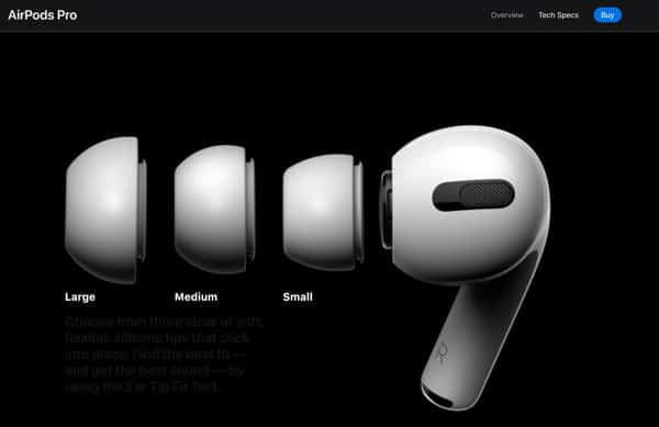 interactive elements in Apple Airpods Pro website