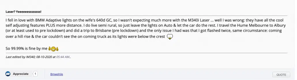 Snapshot of discussions on forum about BMW’s laserlight