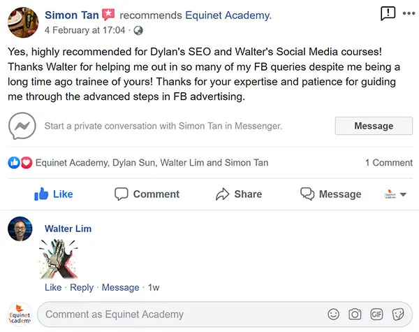 Equinet Academy's Facebook reviews