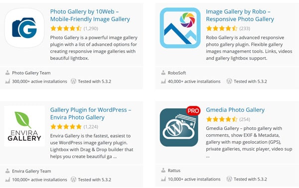 sample photo galleries of WordPress